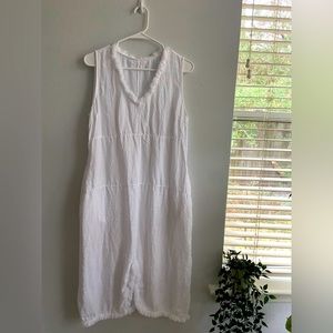 White Bohemian Dress Large Size , Linen